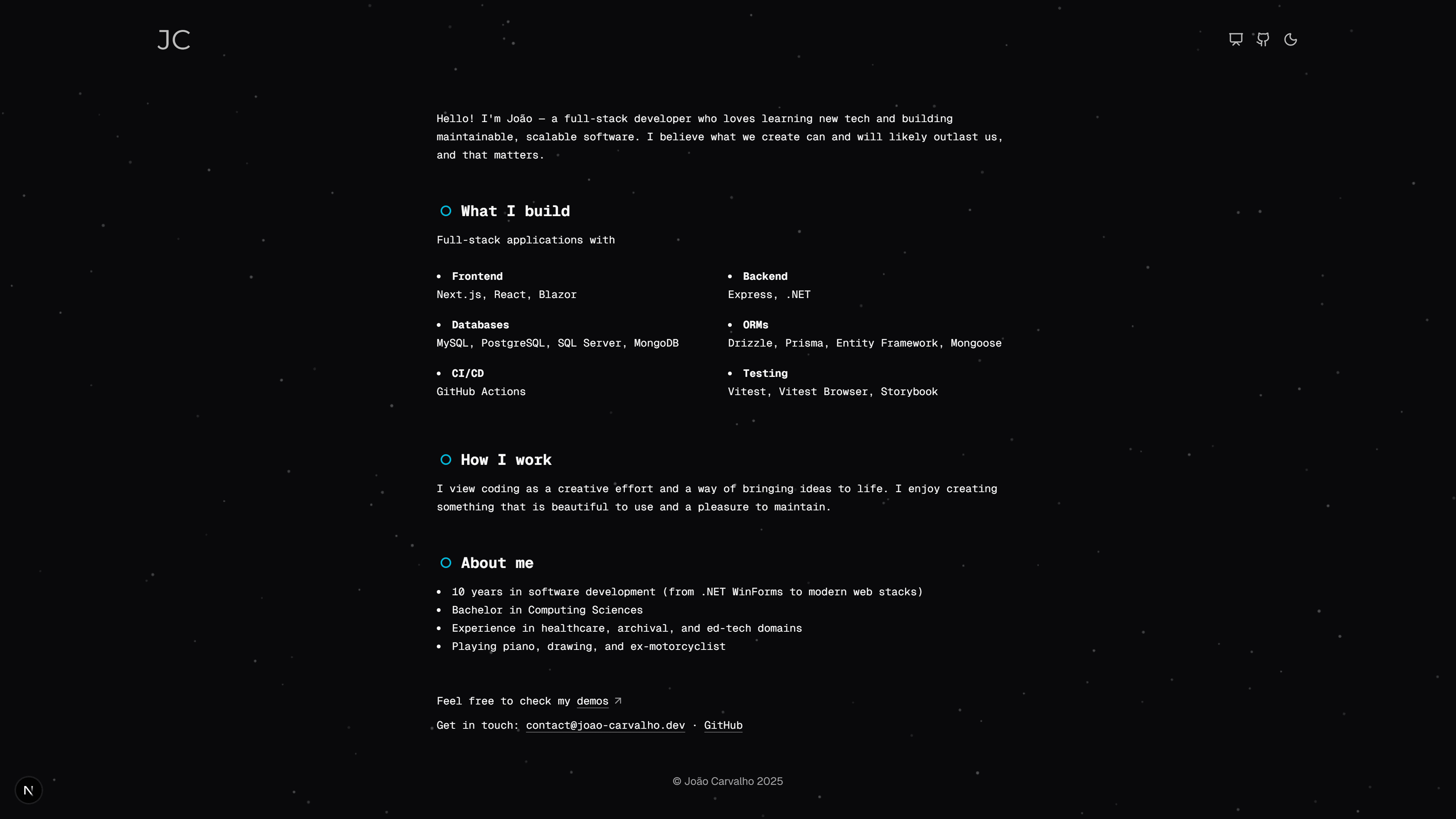 Personal website screenshot